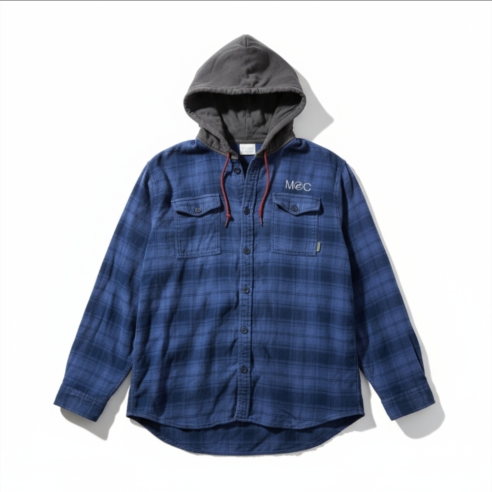 Columbia XL Men's Blue Plaid Hooded Flannel Shirt Jacket "MOC"